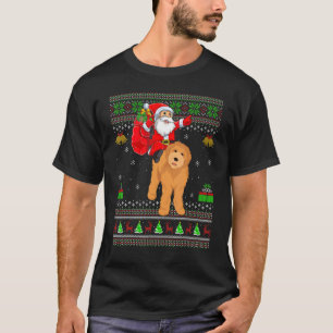 Ugly Xmas Santa Riding Goldendoodle Dog Christmas T-Shirt