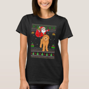 Ugly Xmas Santa Riding Goldendoodle Dog Christmas T-Shirt