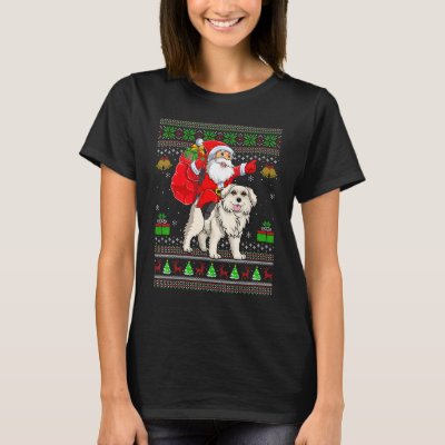Ugly Xmas Santa Riding Great Pyrenees Dog Christma T-Shirt