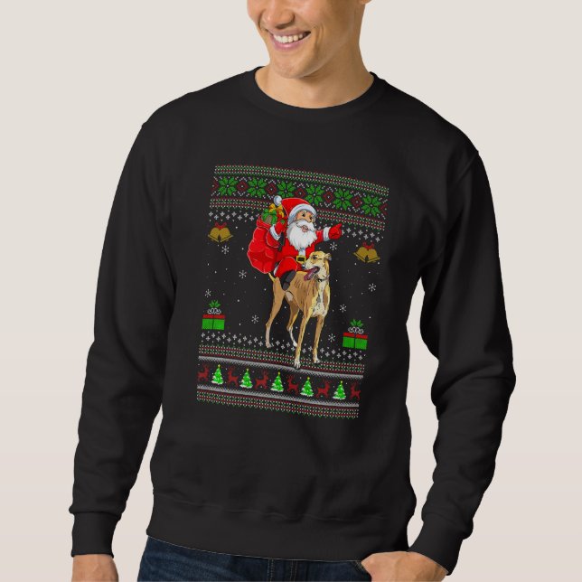 Ugly Xmas Santa Riding Greyhound Dog Christmas Sweatshirt (Front)