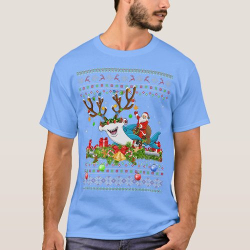 Ugly Xmas Santa Riding Hammerhead Shark Christmas T_Shirt
