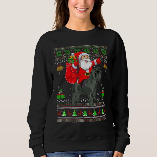 Ugly Xmas Santa Riding Miniature Schnauzer Dog Chr Sweatshirt (Front)