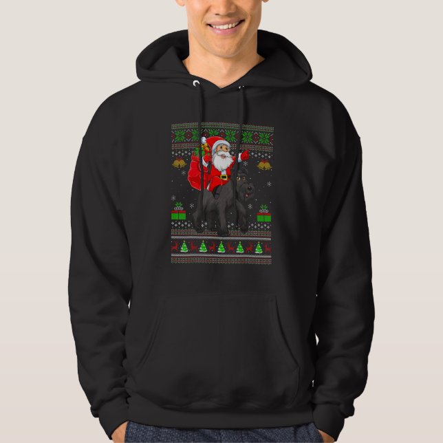 Ugly Xmas Santa Riding Schnauzer Dog Christmas Hoodie (Front)