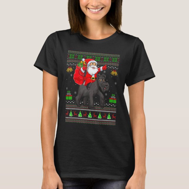 Ugly Xmas Santa Riding Schnauzer Dog Christmas T-Shirt (Front)