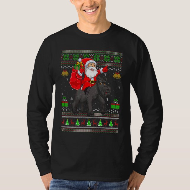 Ugly Xmas Santa Riding Schnauzer Dog Christmas T-Shirt (Front)