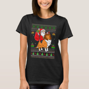Ugly Xmas Santa Riding Sheltie Dog Christmas T-Shirt