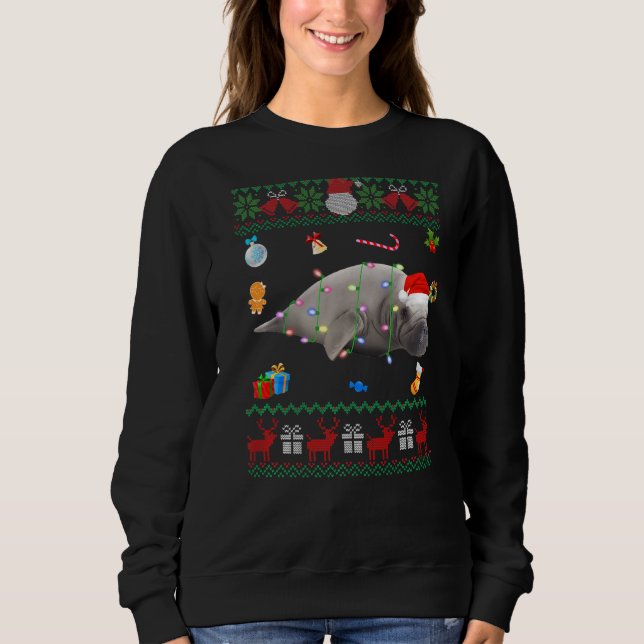 Ugly Xmas Sweater Animals Lights Christmas Manatee (Front)