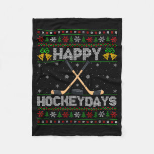 Ugly Xmas Sweater Happy Hockeydays Ice Hockey Chri Fleece Blanket