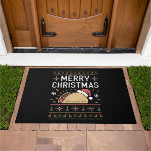 Ugly Xmas Sweater Lights Santa Taco Christmas Doormat