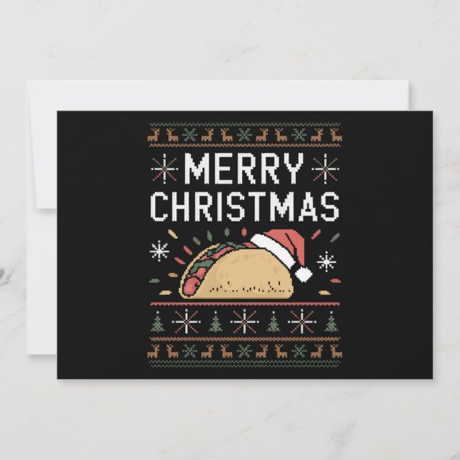 Ugly Xmas Sweater Lights Santa Taco Christmas Holiday Card (Front)