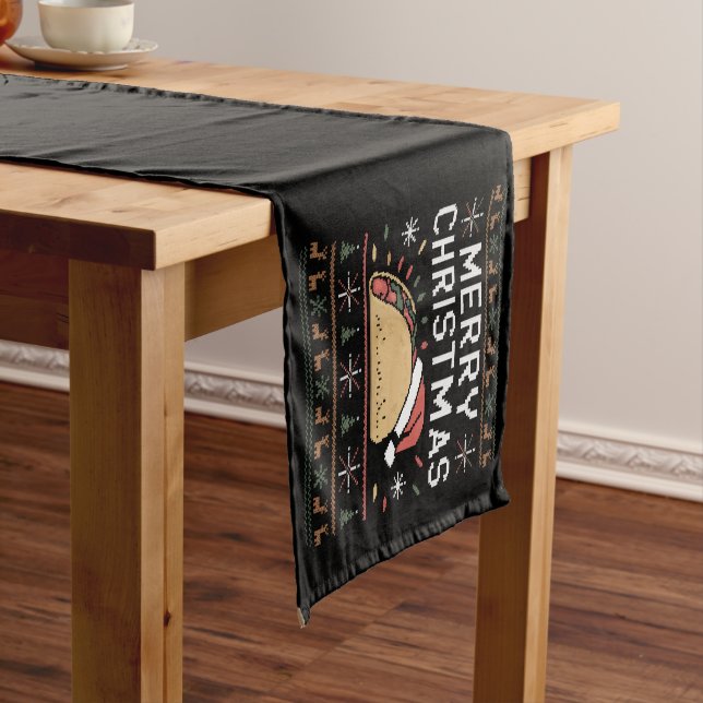 Ugly Xmas Sweater Lights Santa Taco Christmas Short Table Runner (In Situ)