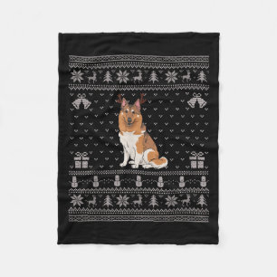 Ugly Xmas Sweater Norwegian Elkhound Dog Reindeer  Fleece Blanket
