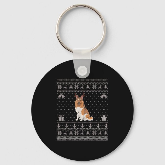 Ugly Xmas Sweater Norwegian Elkhound Dog Reindeer  Keychain (Front)