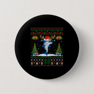 Ugly Xmas Sweater Reindeer Santa Hat Lights Shark  Button