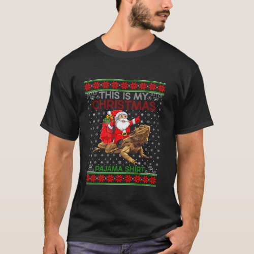 Ugly Xmas Sweater Santa Riding Bearded Dragon Chri