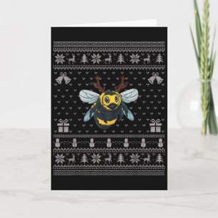 Ugly Xmas Sweater Style Bumble Bee Reindeer Christ Card