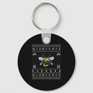 Ugly Xmas Sweater Style Bumble Bee Reindeer Christ Keychain