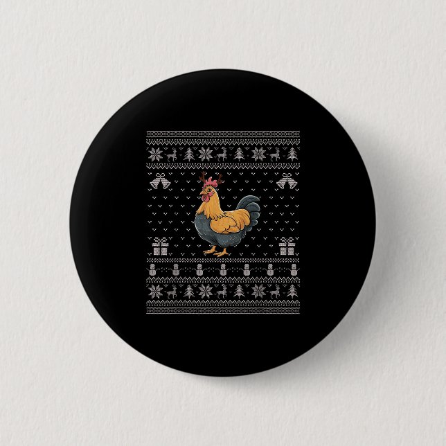 Ugly Xmas Sweater Style Chicken Reindeer Christmas Button (Front)
