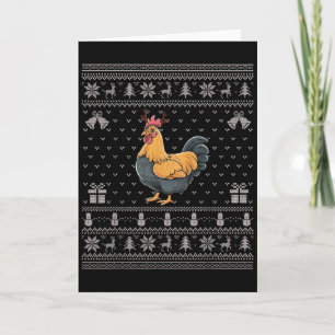 Ugly Xmas Sweater Style Chicken Reindeer Christmas Card