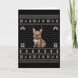 Ugly Xmas Sweater Style Frenchie Dog Reindeer Chri Card