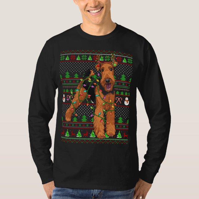 Ugly Xmas Sweater Style Funny Airedale Terrier Dog (Front)