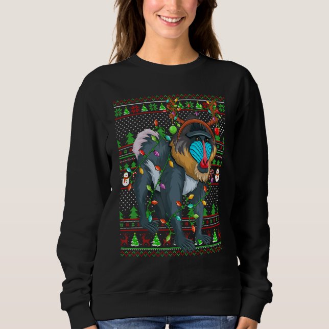 Ugly Xmas Sweater Style Lighting Baboon Christmas (Front)