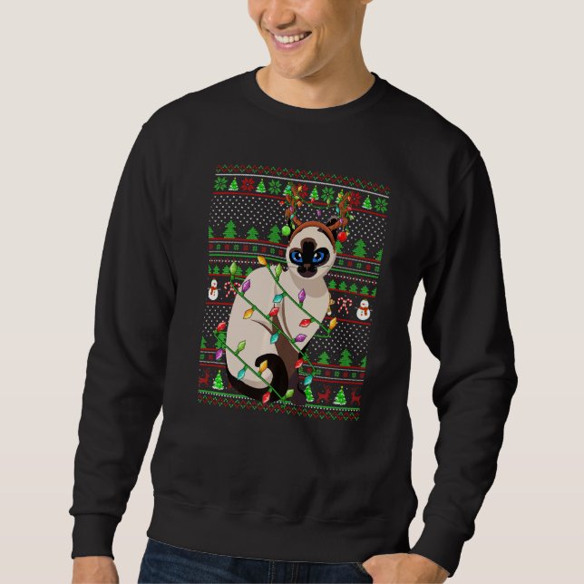 Ugly Xmas Sweater Style Lighting Balinese Cat Chri (Front)