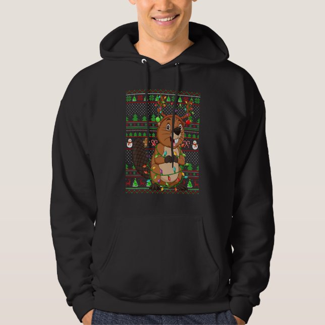 Ugly Xmas Sweater Style Lighting Beaver Christmas (Front)