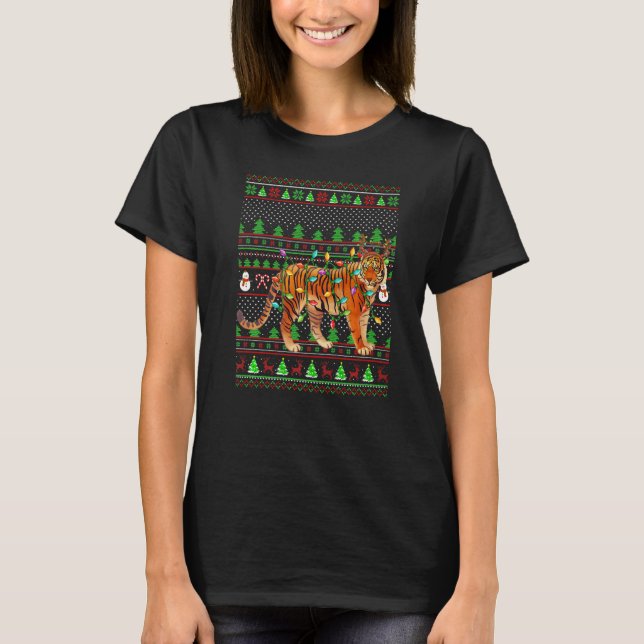 Ugly Xmas Sweater Style Lighting Bengal Tiger Chri (Front)