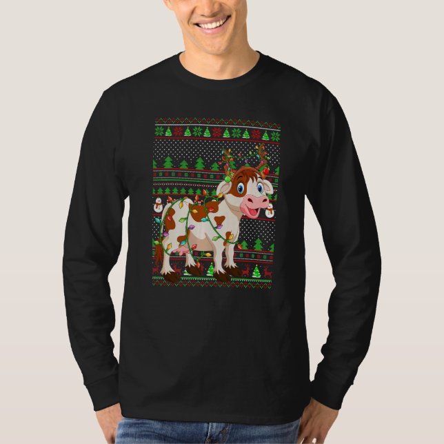 Ugly Xmas Sweater Style Lighting Cattle Christmas  (Front)
