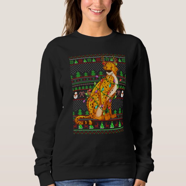 Ugly Xmas Sweater Style Lighting Cheetah Christmas (Front)