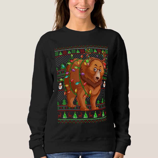 Ugly Xmas Sweater Style Lighting Grizzly Bear Chri (Front)