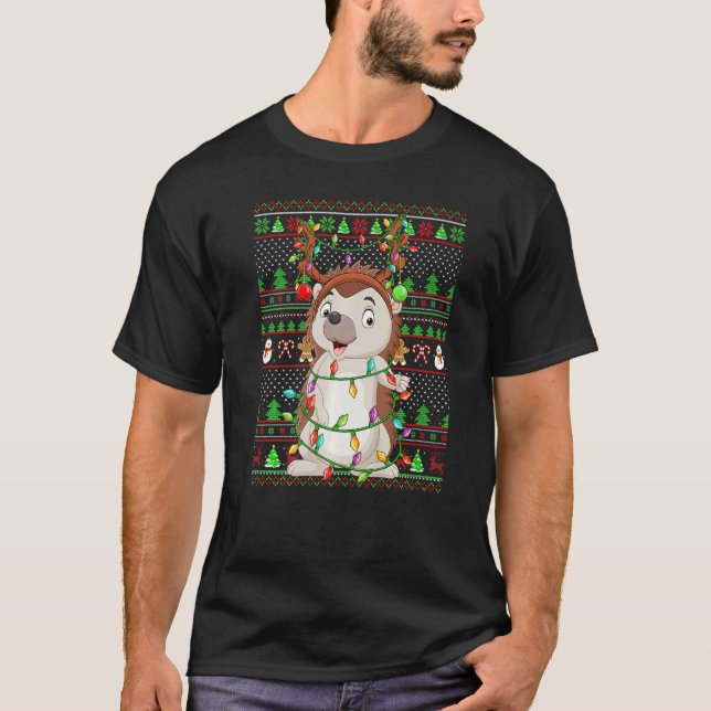 Ugly Xmas Sweater Style Lighting Hedgehog Christma (Front)