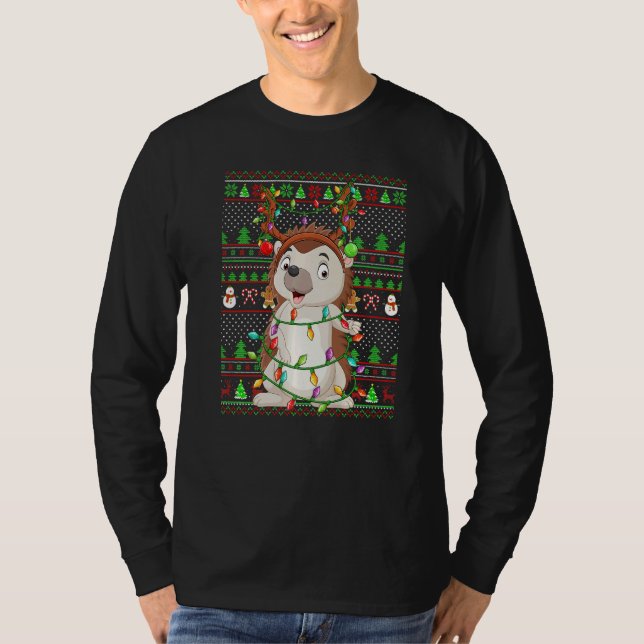 Ugly Xmas Sweater Style Lighting Hedgehog Christma (Front)