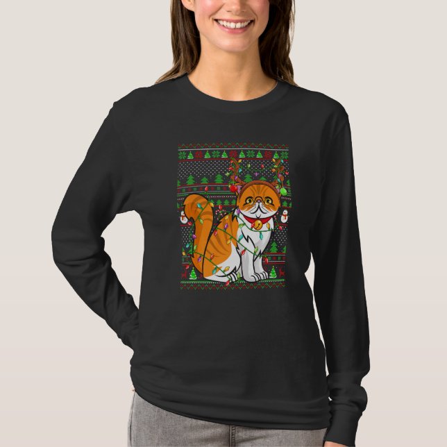 Ugly Xmas Sweater Style Lighting Persian Cat Chris (Front)