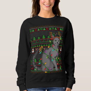 Ugly Xmas Sweater Style Lighting Russian Blue Cat