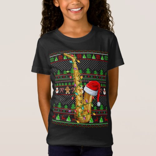 Ugly Xmas Sweater Style Lighting Saxophone Christm