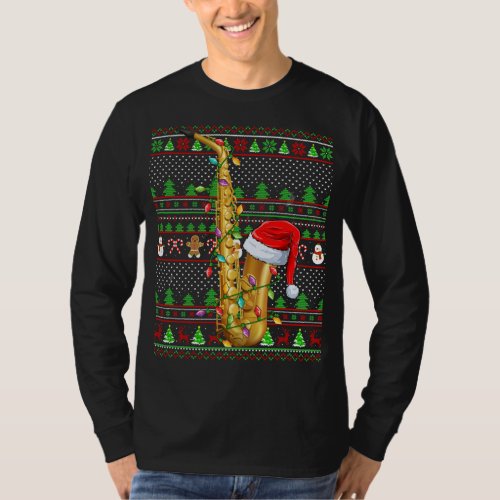 Ugly Xmas Sweater Style Lighting Saxophone Christm