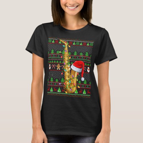 Ugly Xmas Sweater Style Lighting Saxophone Christm