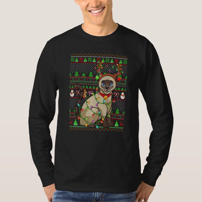 Ugly Xmas Sweater Style Lighting Siamese Cat Chris (Front)