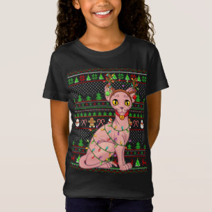 Ugly Xmas Sweater Style Lighting Sphynx Cat Christ