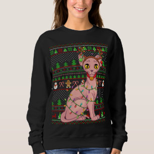 Ugly Xmas Sweater Style Lighting Sphynx Cat Christ