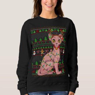 Ugly Xmas Sweater Style Lighting Sphynx Cat Christ