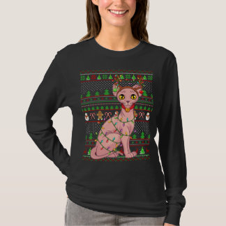 Ugly Xmas Sweater Style Lighting Sphynx Cat Christ