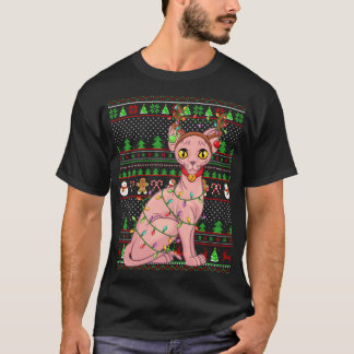 Ugly Xmas Sweater Style Lighting Sphynx Cat Christ