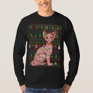 Ugly Xmas Sweater Style Lighting Sphynx Cat Christ