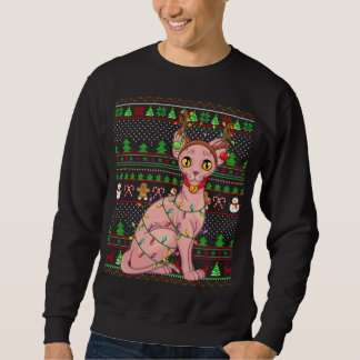 Ugly Xmas Sweater Style Lighting Sphynx Cat Christ