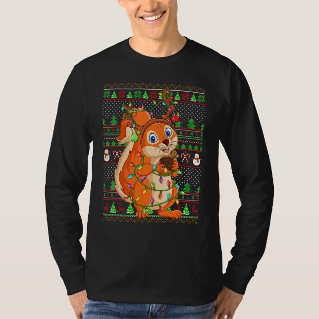 Ugly Xmas Sweater Style Lighting Squirrel Christma (Front)