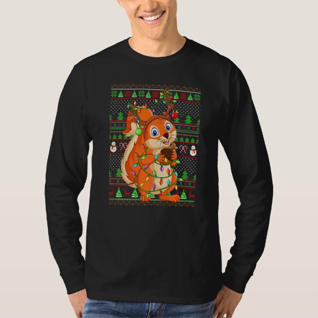 Ugly Xmas Sweater Style Lighting Squirrel Christma (Front)