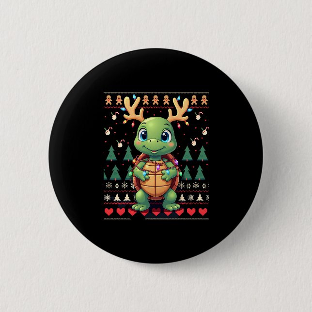 Ugly Xmas Sweater Style Lighting Turtle Christmas  Button (Front)